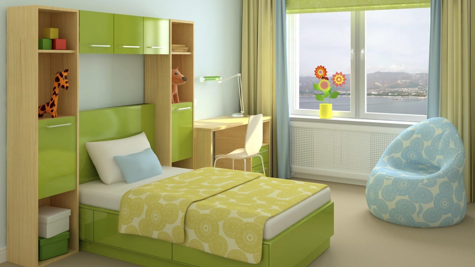 Light-colored wallpaper design for a kids room for girls