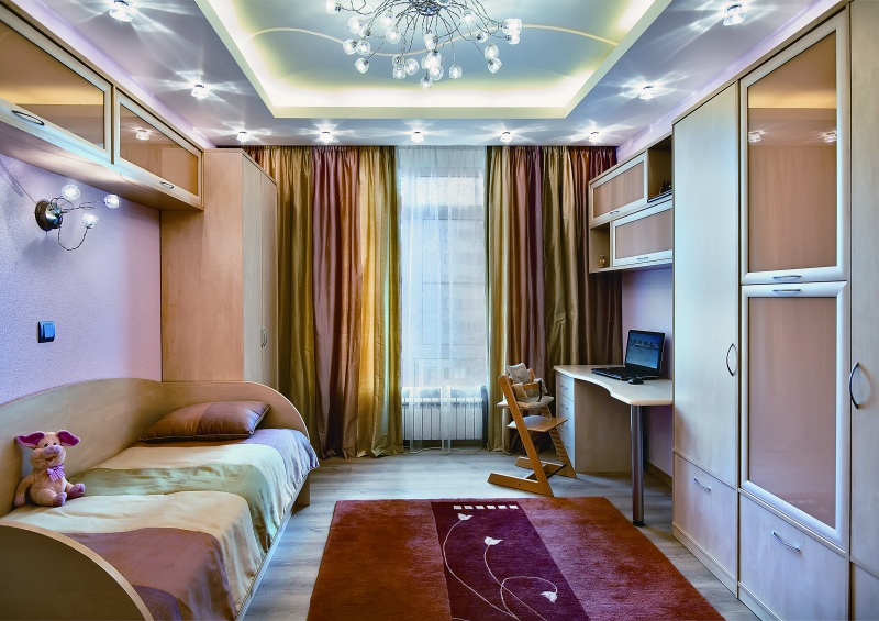 Luxurious stretch ceiling with partial lighting for children