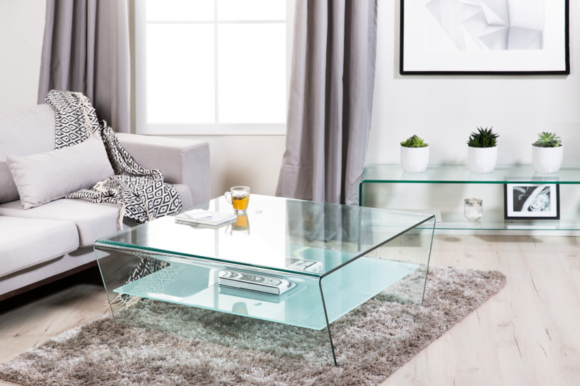 Glass table - transformer in the interior of the living room