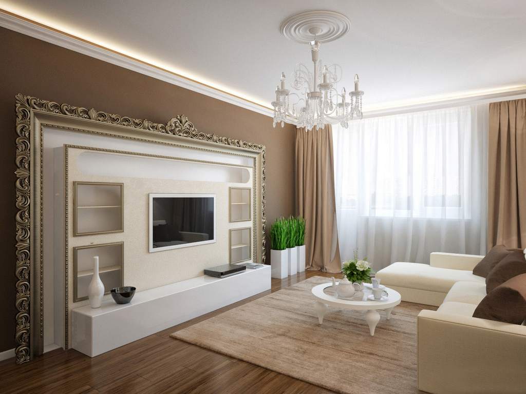 décor lumineux du salon à la couleur du café au lait