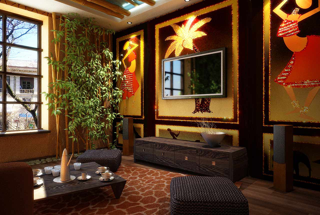 intérieur inhabituel de la chambre à coucher de style africain