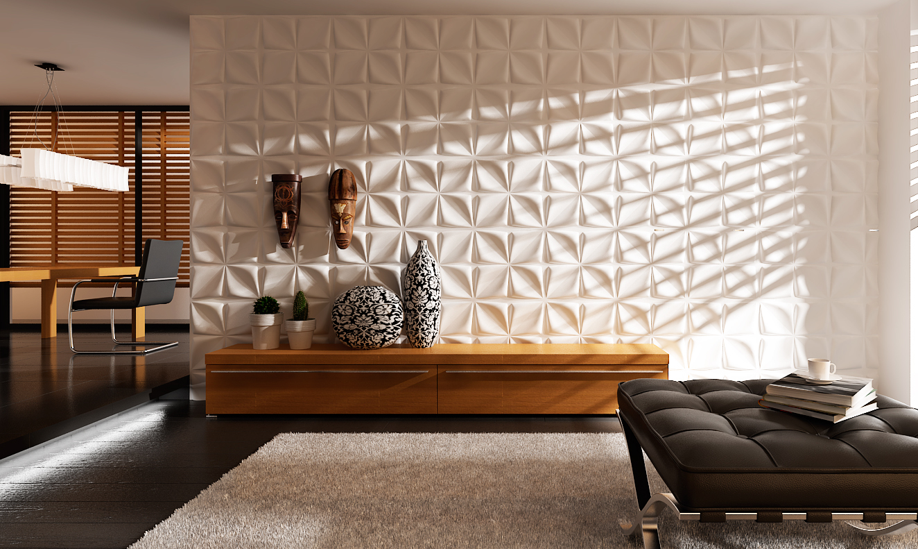 light bamboo 3d panel in the living room