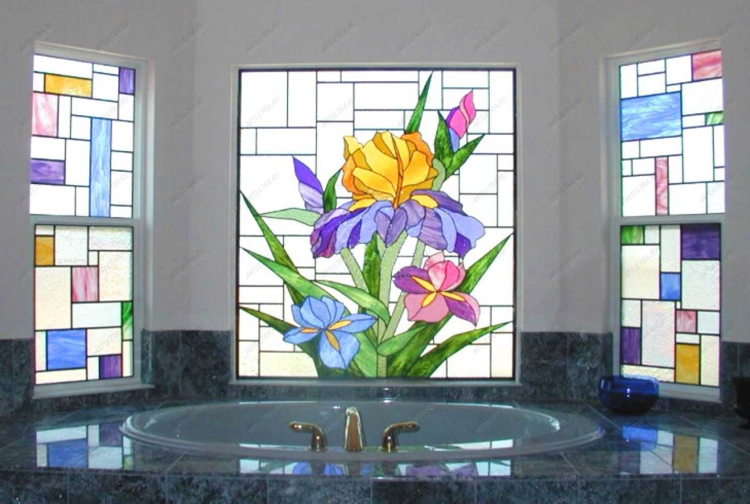 sandblasted stained glass window in the living room decor