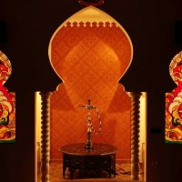 painted stained-glass window in the interior of the house photo