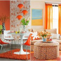 une combinaison d'orange foncé dans le style du salon avec d'autres couleurs