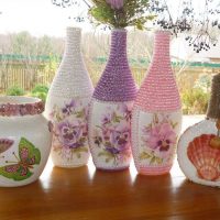 décoration de bouteille originale avec photo de rubans décoratifs