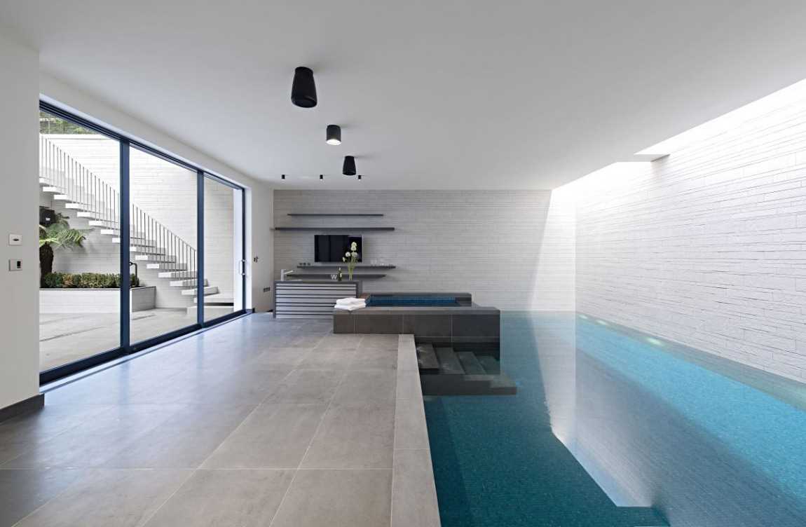 the idea of an unusual interior of a small pool