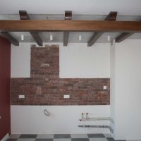 variant of a beautiful bedroom interior with decorative beams photo