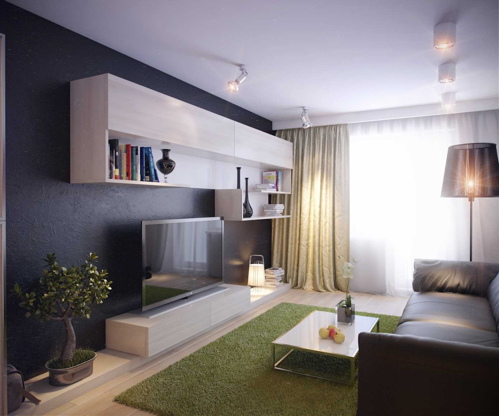 the idea of a modern living room interior of 17 square meters