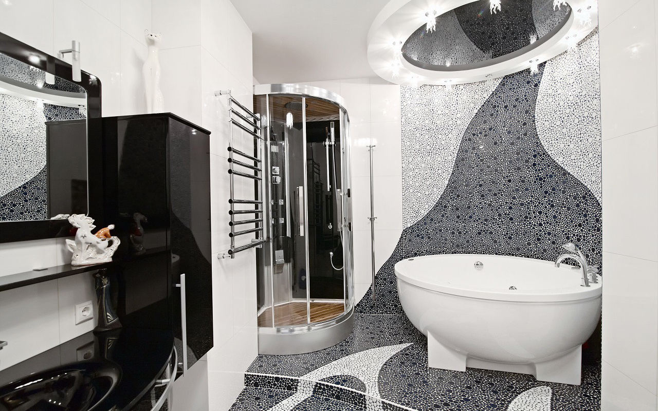 the idea of a modern bathroom interior in black and white