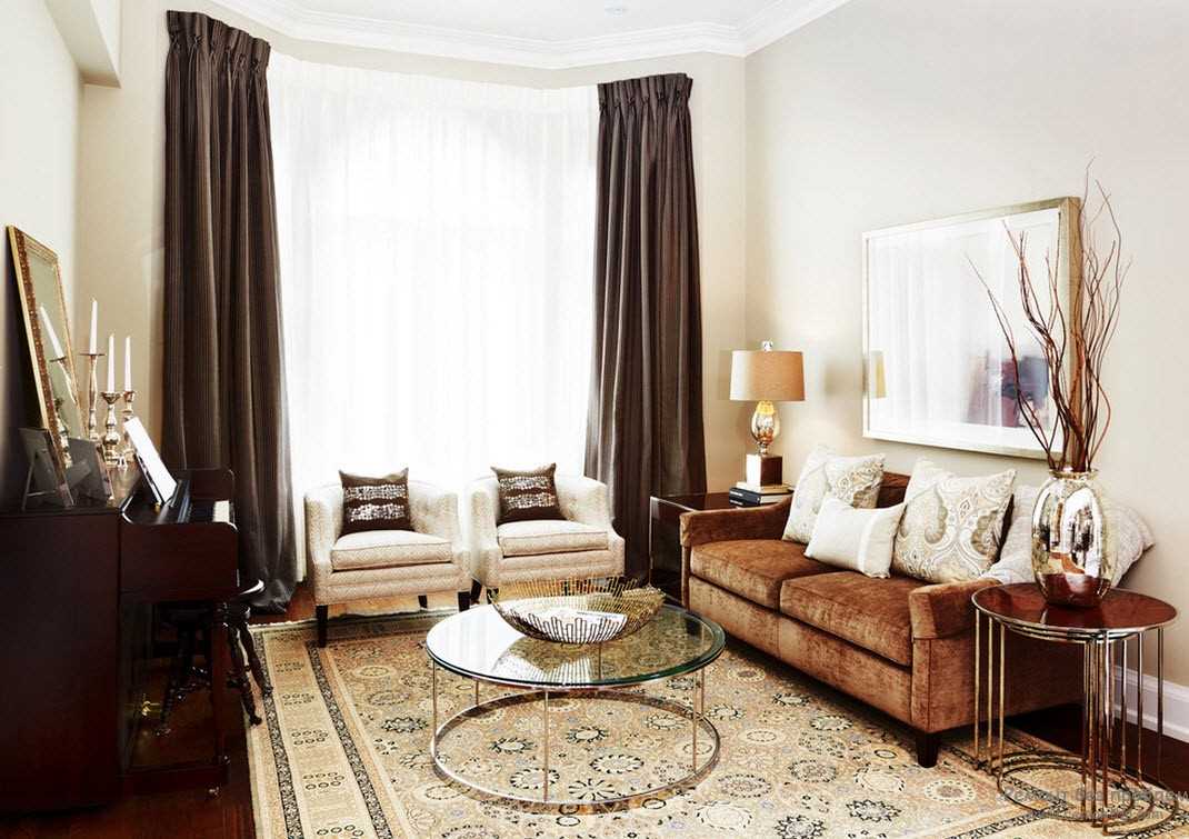 the idea of combining bright brown in the design of the living room