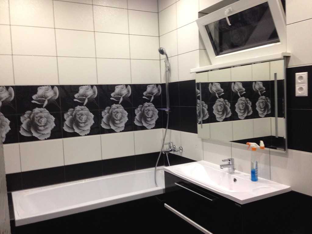 the idea of an unusual style of the bathroom in black and white
