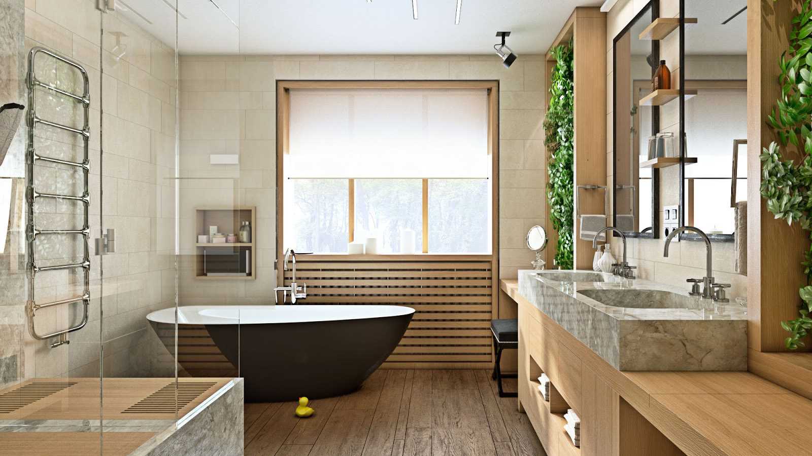 idea of an unusual interior of a bathroom with a window