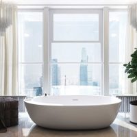 idea of modern style bathroom with photo window
