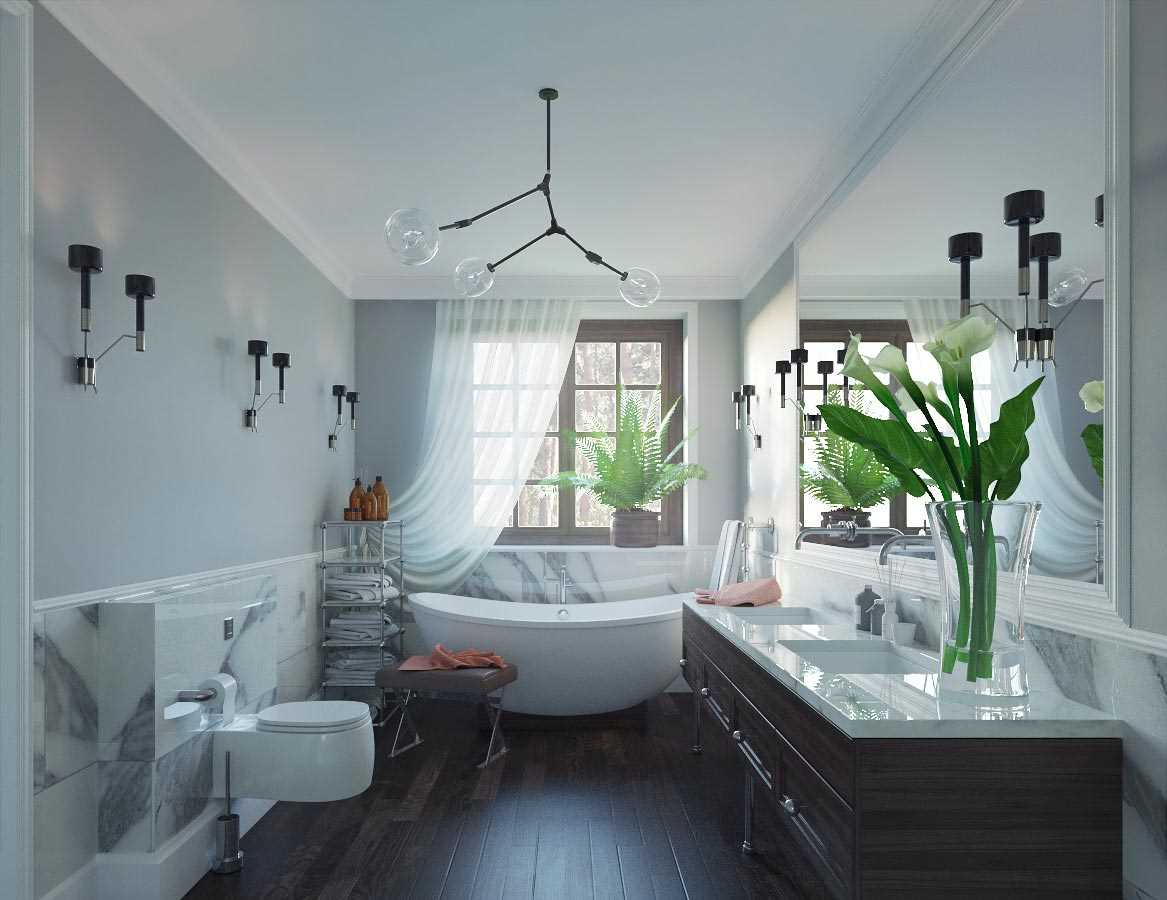 idea of a modern bathroom interior with window