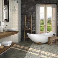 version of the beautiful interior of a large bathroom photo