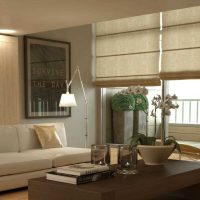variant of light design of the living room with roman curtains picture