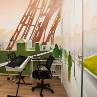 variant of the bright design of the house with painted walls photo