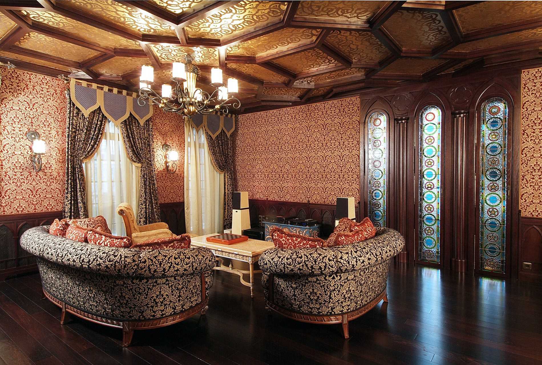 the idea of an unusual design of an apartment in the Romanesque style