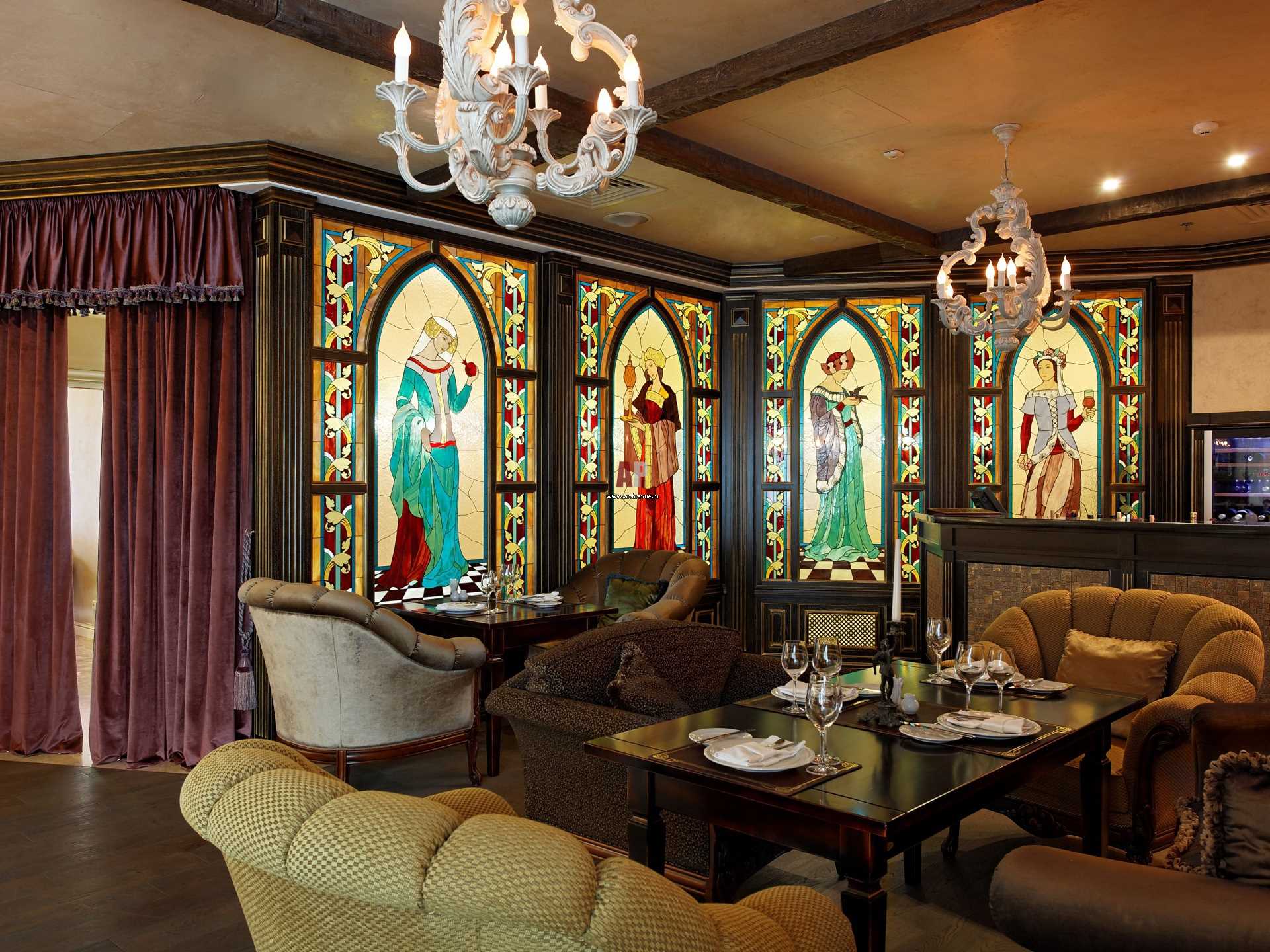 the idea of a beautiful design of the apartment in the Romanesque style