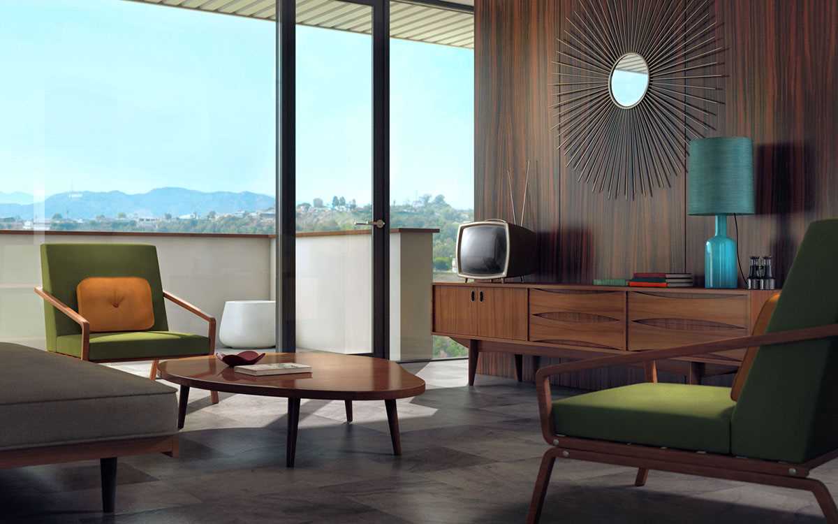 the idea of applying an unusual room design in retro style
