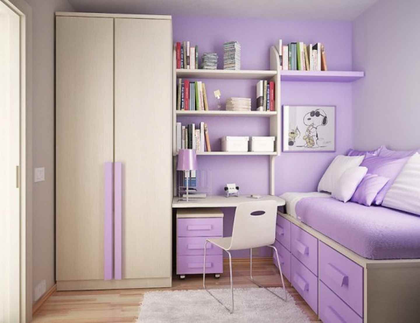 application of a dark lilac color in the interior