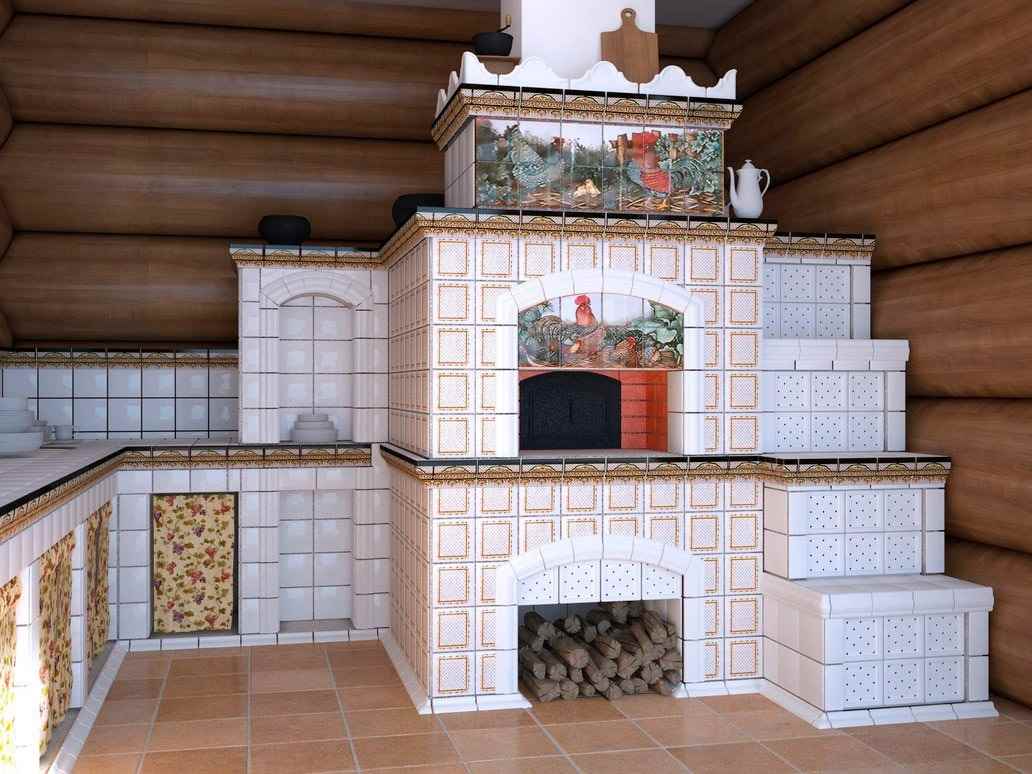 An example of using a bright Russian stove in a modern interior