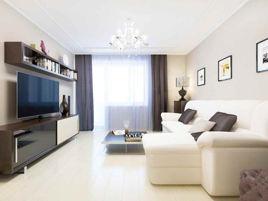 An example of an unusual living room interior of 15 sq.m