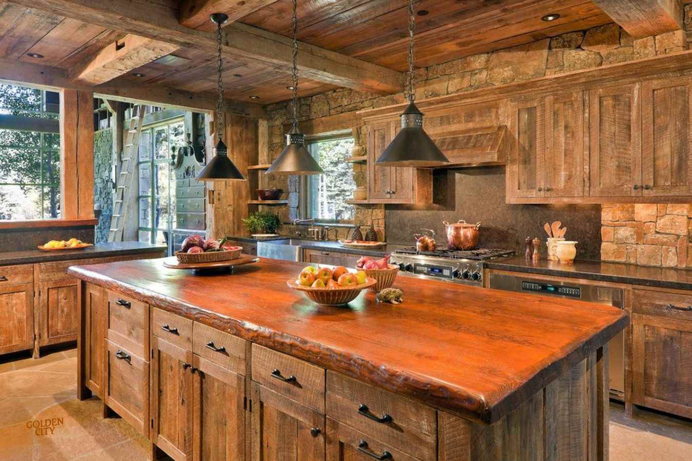 the idea of a bright rustic style kitchen interior