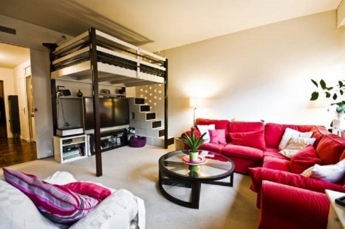 lit mezzanine et canapé
