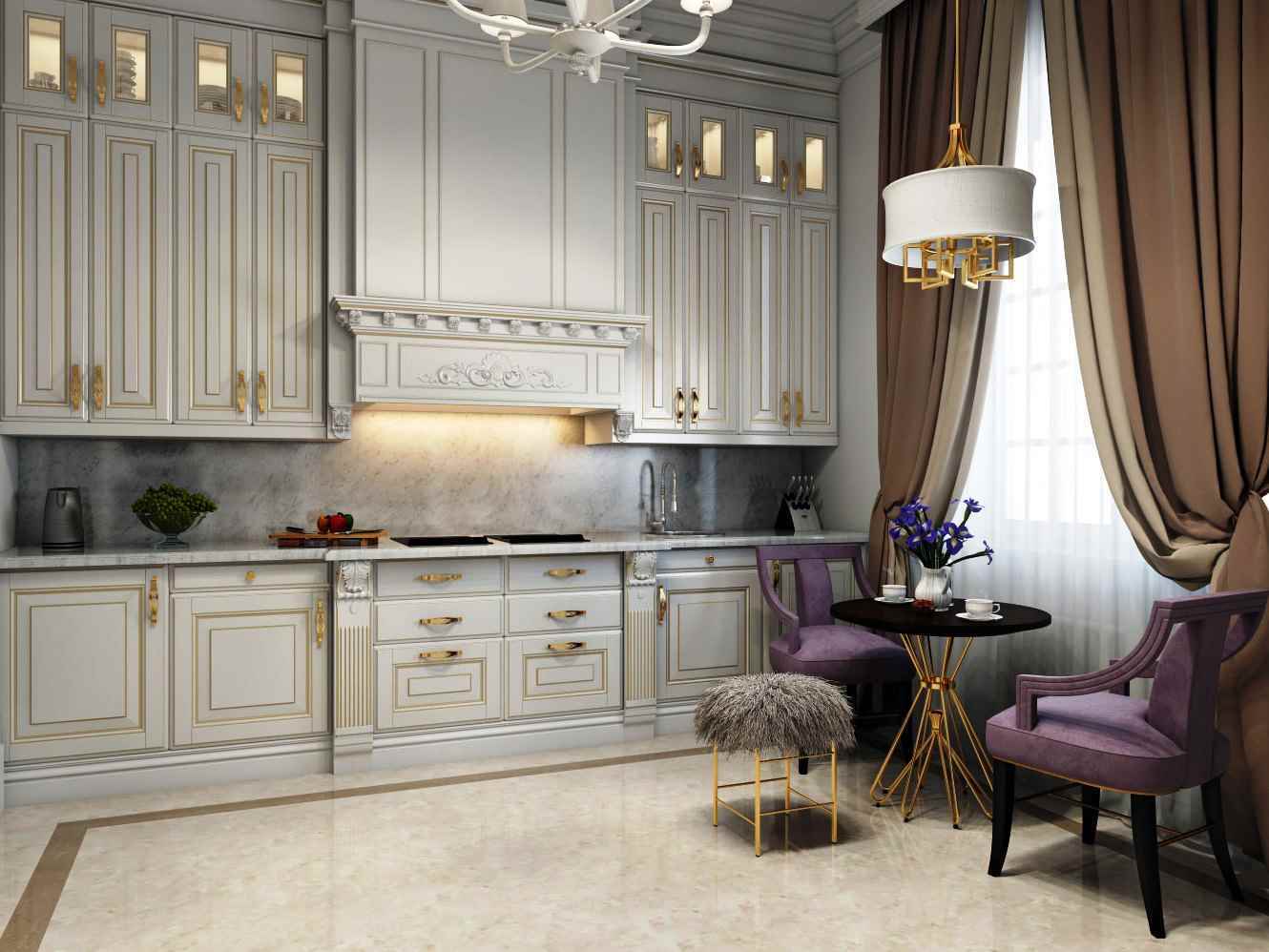 the idea of a bright interior in a classic style kitchen