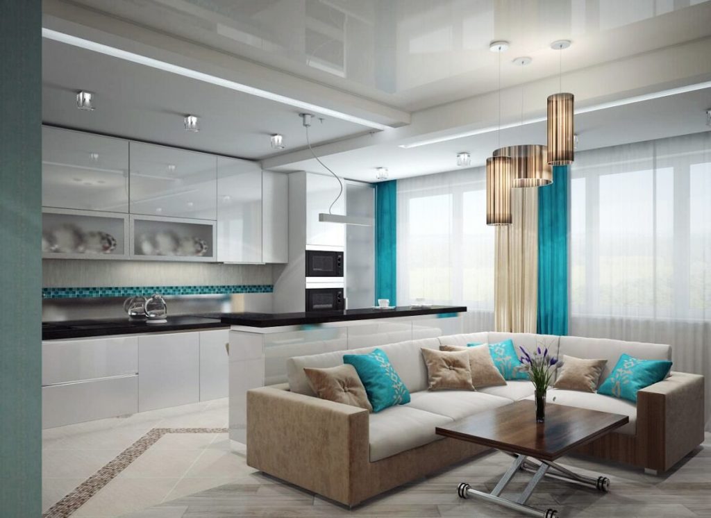 cuisine séjour avec grandes fenêtres