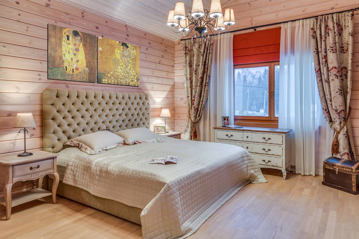 stylish design of a wooden bedroom