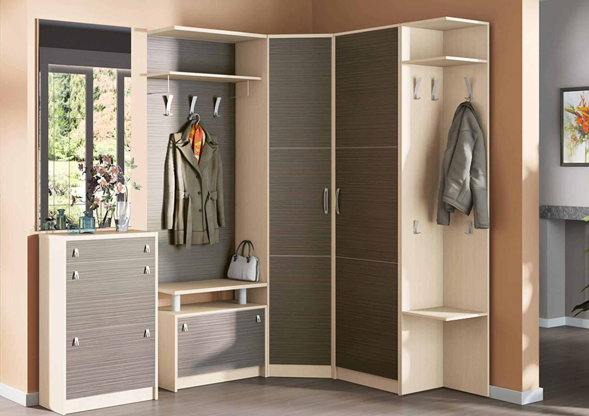 armoires de coin dans le couloir