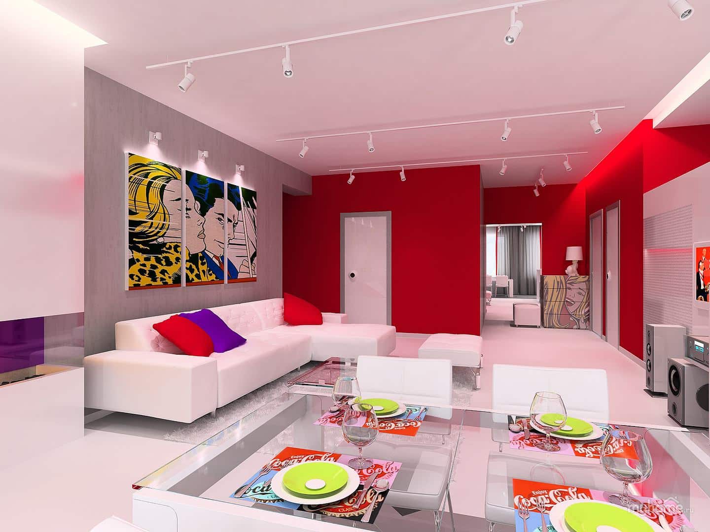 The idea of a bright apartment decor in the style of pop art