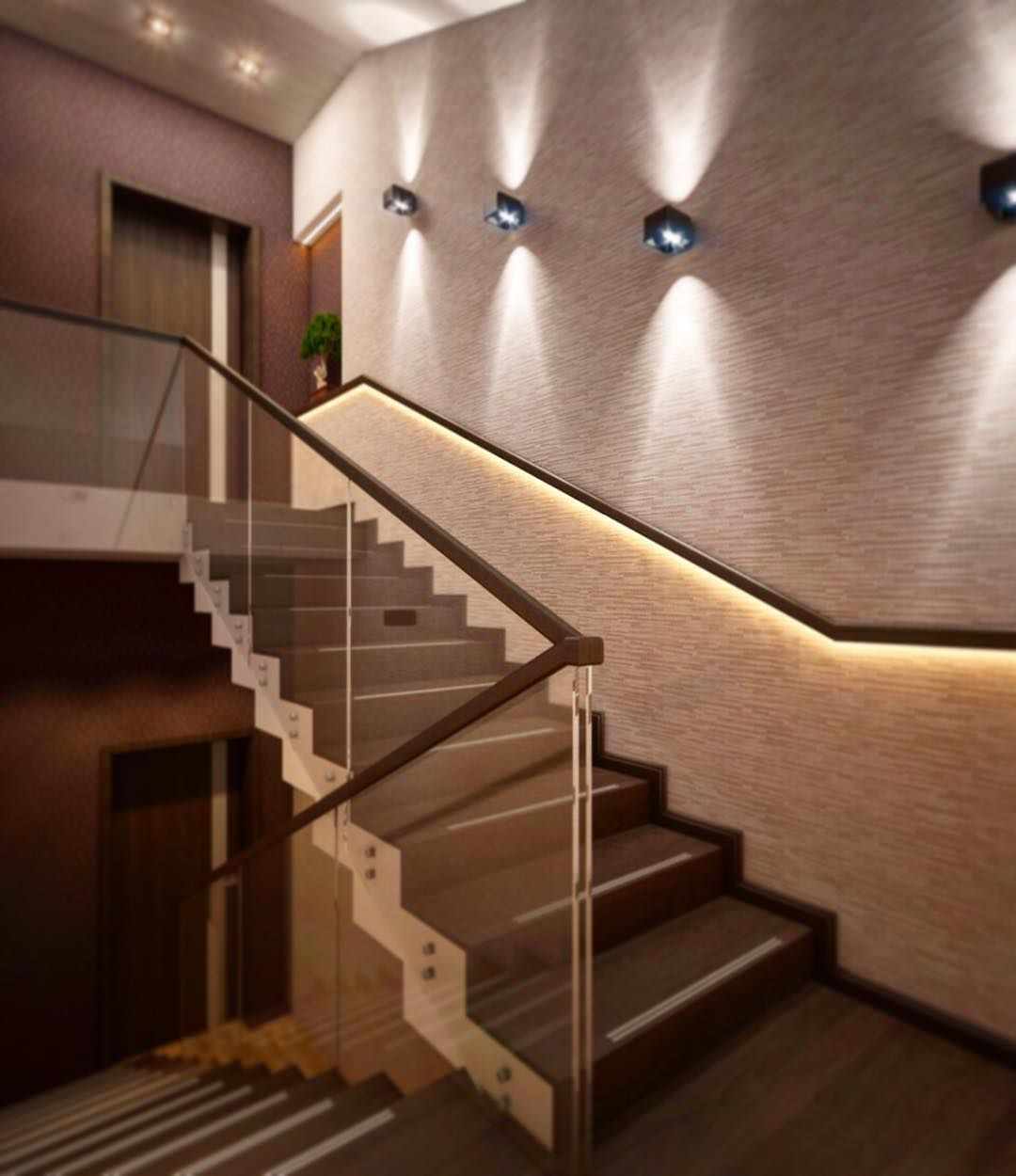 the idea of a bright interior staircase in an honest house