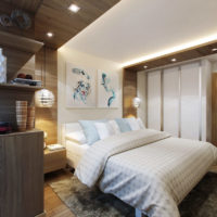 Zonage de l'espace chambre à coucher 12 m² avec lampes