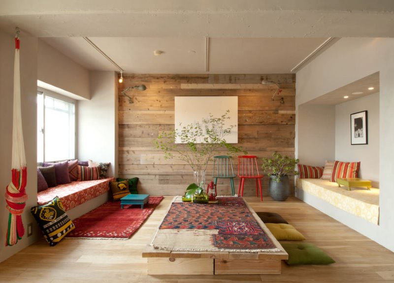 Wood in the interior of the living room