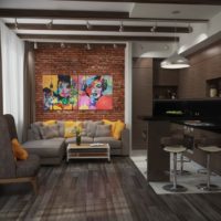 Loft-style kitchen-living area of ​​15 square meters