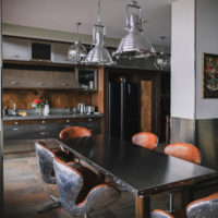 Metal and stone in the interior of the male home