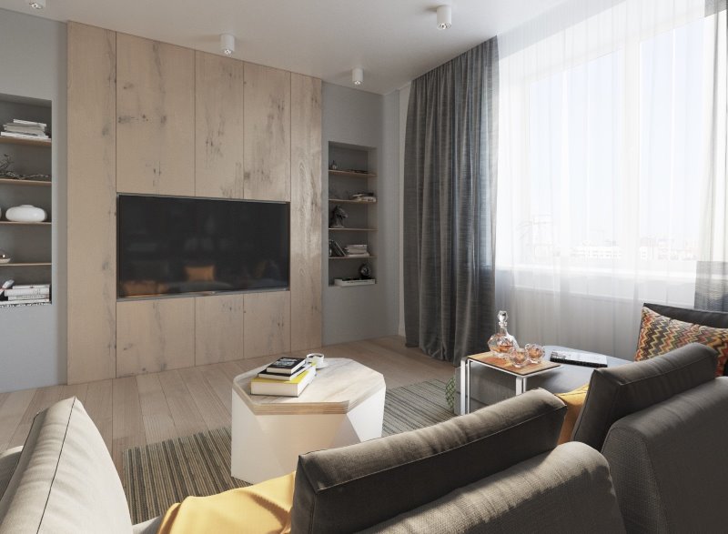 Stylish design of a living room in a bachelor’s apartment