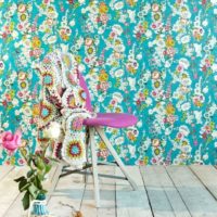 Bright floral patterns on paper wallpaper