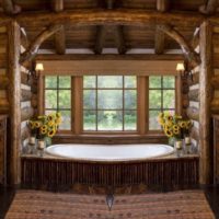 Salle de bain dans une maison en bois