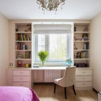 Open bookshelves on the sides of the window opening