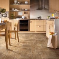 Brown tile on the kitchen floor