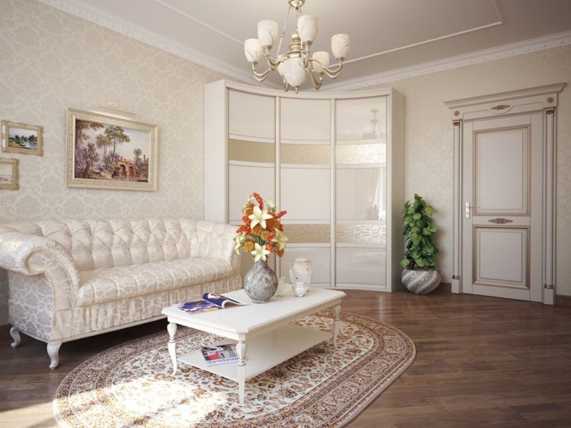 Armoire d'angle blanche dans le salon