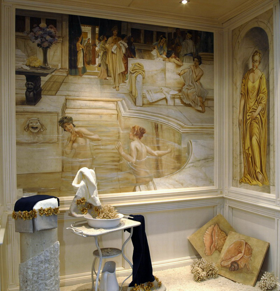 Art painting on the wall of the room in antique style