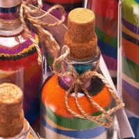 Decorative sand inside the bottles