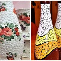 Eggshell mosaic on the surface of the bottles