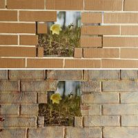The idea of decorating a wall under a cardboard brick
